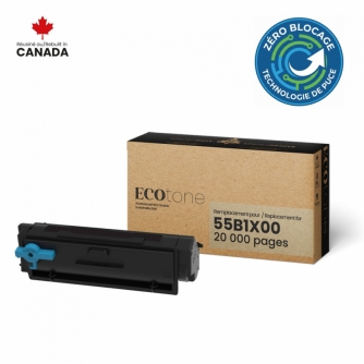 Lexmark 55B1X00. Cartouche de toner réusinée ZÉRO BLOCAGE. Rendement extra élevé. Noir. Ecotone-1