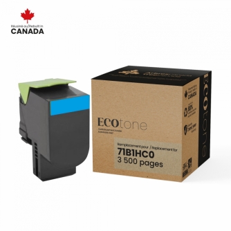 Lexmark 711HC (71B1HC0). Cartouche de toner réusinée. Rendement élevé. Cyan. Ecotone-1