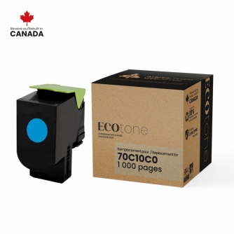Lexmark 701C (70C10C0). Cartouche de toner réusinée. Cyan. Ecotone-1