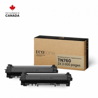 Brother TN760 (TN7602PK). Remanufactured Black Toner Cartridge High Yield Dual Pack. Ecotone-1