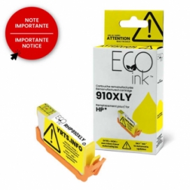 Réusinée HP 910XL (3YL64AN). Cartouche d'encre. Rendement élevé. Jaune. EcoInk