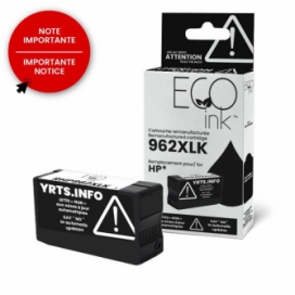 Réusinée HP 962XL (3JA03AN). Cartouche d'encre. Rendement élevé. Noir. EcoInk