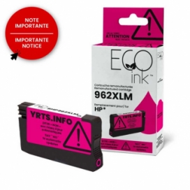 Réusinée HP 962XL (3JA01AN). Cartouche d'encre. Rendement élevé. Magenta. EcoInk