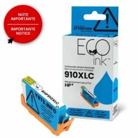 Réusinée HP 910XL (3YL62AN). Cartouche d'encre. Rendement élevé. Cyan. EcoInk