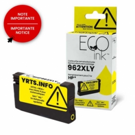 Réusinée HP 962XL (3JA02AN). Cartouche d'encre. Rendement élevé. Jaune. EcoInk