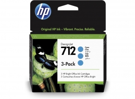 Original HP 712 (3ED77A). DesignJet Ink Cyan Cartridge 29ml. 3 Pack