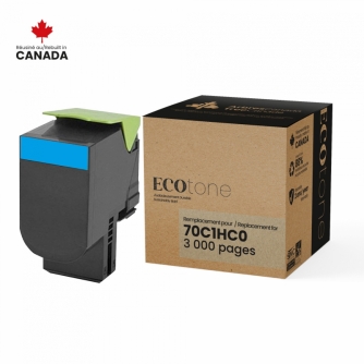 Lexmark 701HC (70C1HC0). Cartouche de toner réusinée. Rendement élevé. Cyan. Ecotone